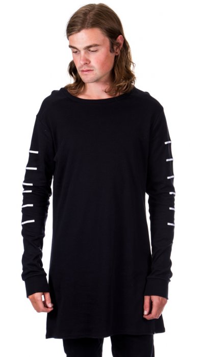 Long Striped Sleeve T-Shirt - Black