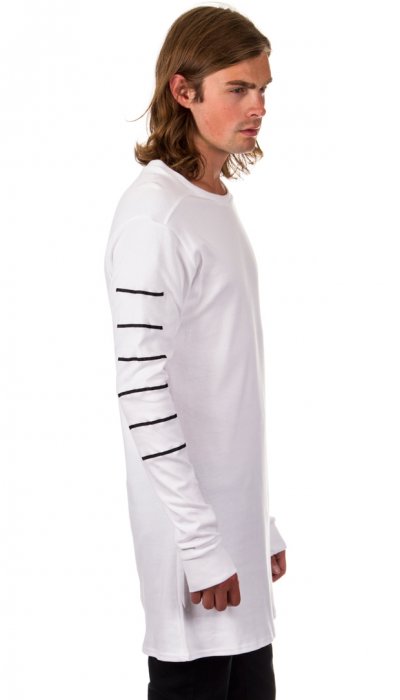 Long Striped Sleeve T-Shirt - White